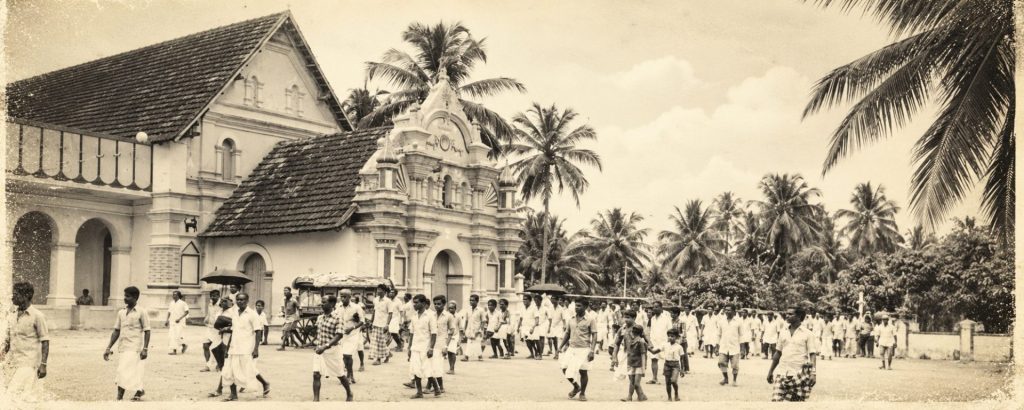 Parish procession outside the old church, early years